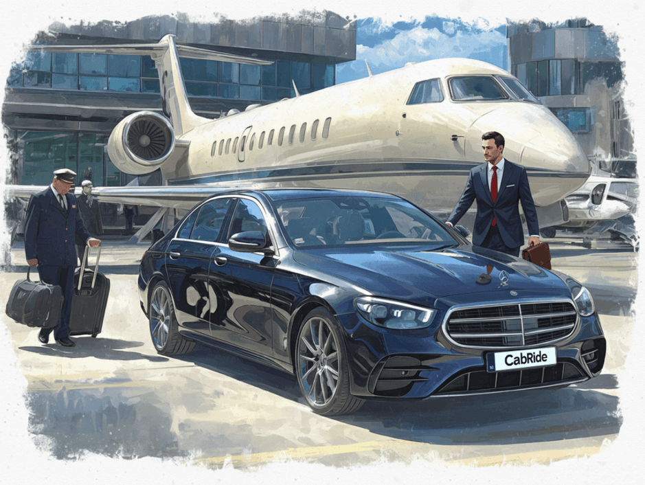 Chauffeurfahrzeug vor einem Flughafenterminal