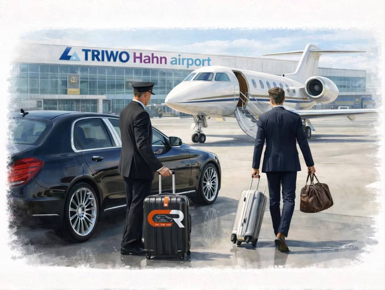 Chauffeurfahrzeug vor einem Flughafenterminal