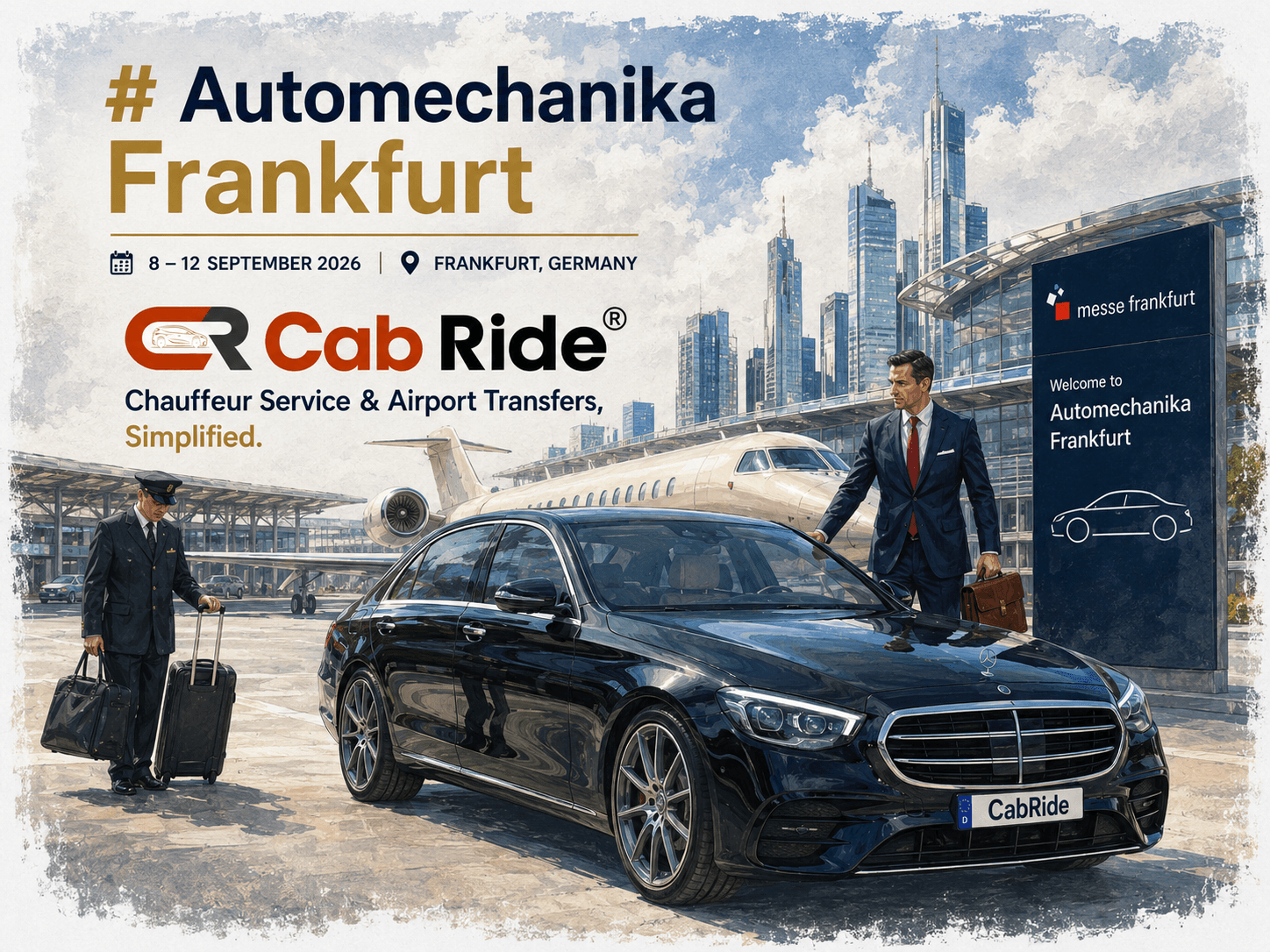 Chauffeurfahrzeug vor einem Flughafenterminal