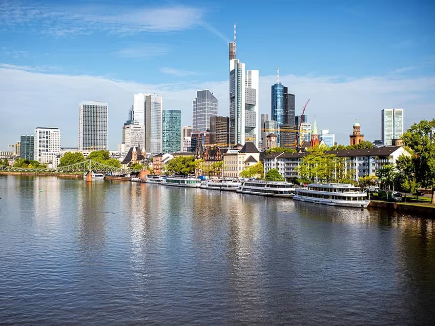 Frankfurt skyline with skyscrapers along the River Main