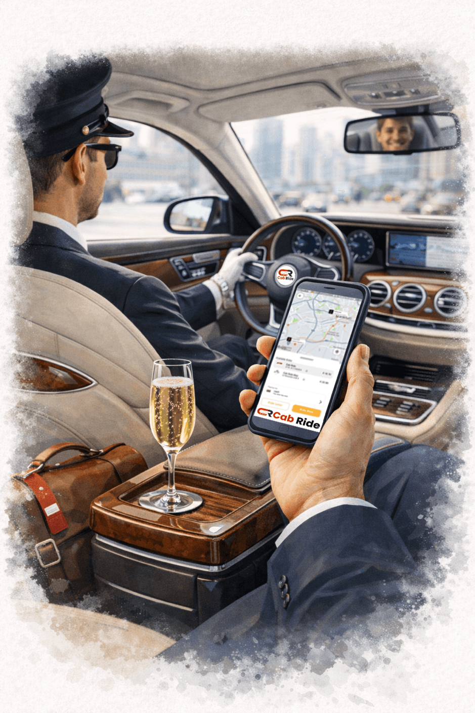 passenger inside car with chauffeur