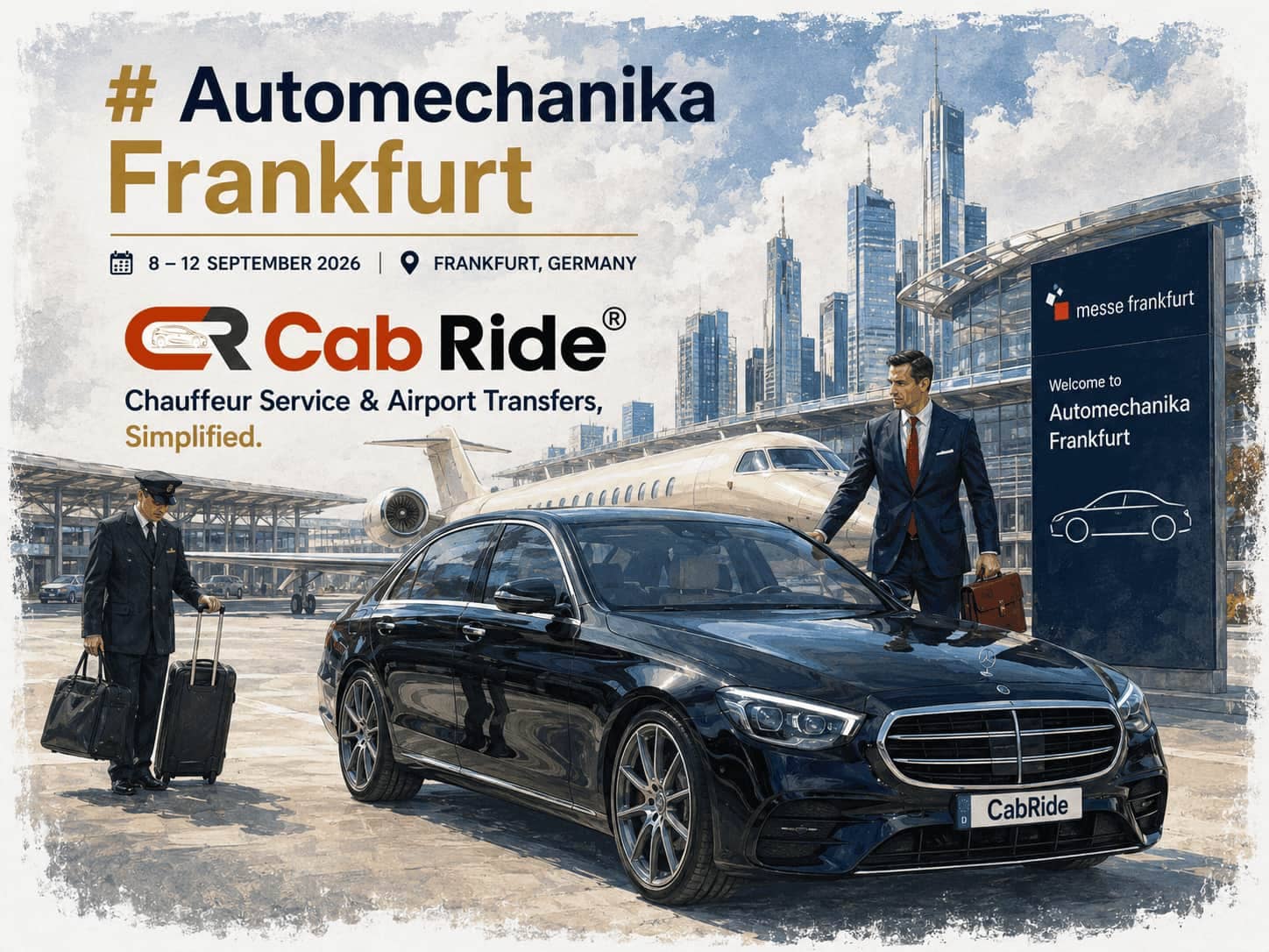Chauffeurfahrzeug vor einem Flughafenterminal